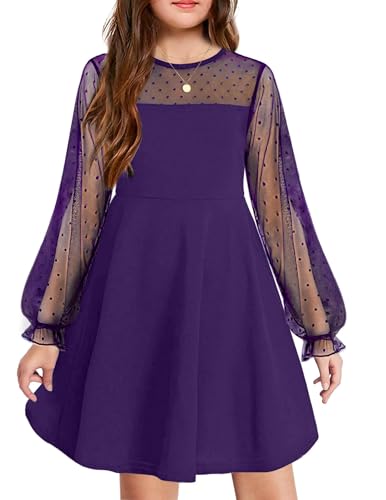 Arshiner Mädchen Herbst Winter langarmkleider für Hochzeits Festliches Kleid Brautjungfernkleid Festzug Partykleid Violet foncé 130 8-9 Jahre von Arshiner