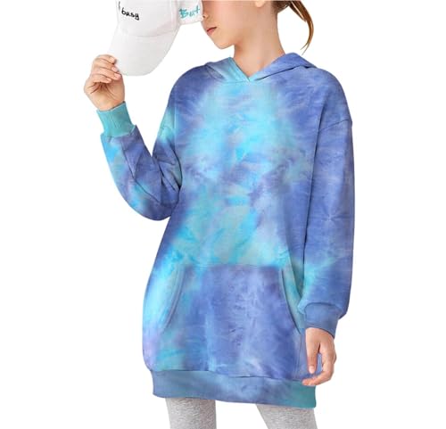 Arshiner Mädchen Hoodie Kleid Langarm Tie Dye Kapuzenkleid Kinder Lässig Pullover Baitk Sweatshirt Kleider mit Kapuze und Tasche für Mädchen 4-13 Jahre von Arshiner