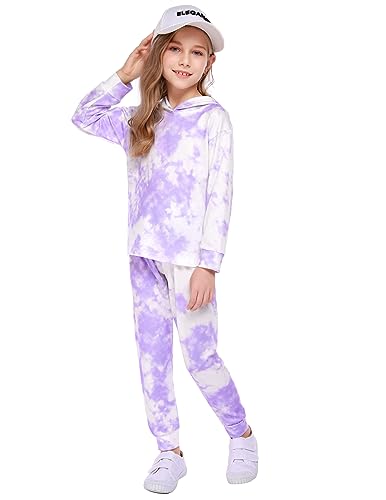 Arshiner Mädchen Pyjama-Set Batik Kinder Kapuzenpullover mit Hose Set Leicht Freizeit Langarm Schlafanzug für Mädchen 5-6 Jahre von Arshiner