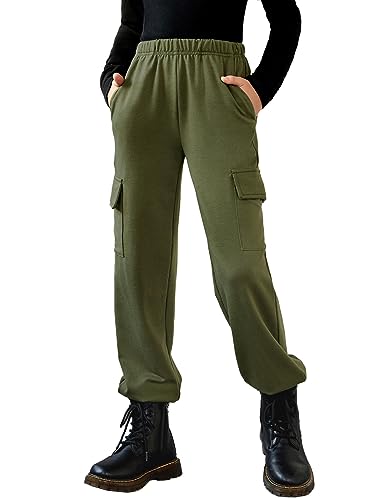 Arshiner Mädchen Jogginghosen Komfort Weichheit Sweathose Kinder Freizeithose Mode Sporthose mit Elastische Taille Hosen für Mädchen 13-14 Jahre Militärgrün von Arshiner