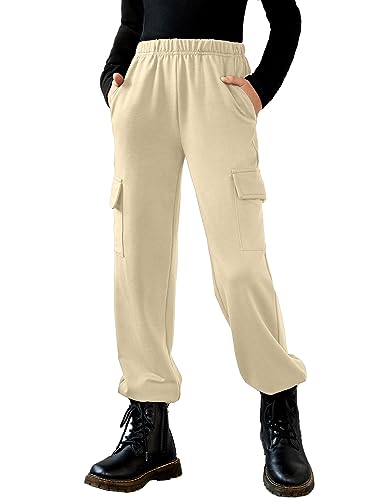 Arshiner Mädchen Jogginghosen Komfort Weichheit Sweathose Kinder Freizeithose Mode Sporthose mit Elastische Taille Hosen für Mädchen 5-6 Jahre Beige von Arshiner