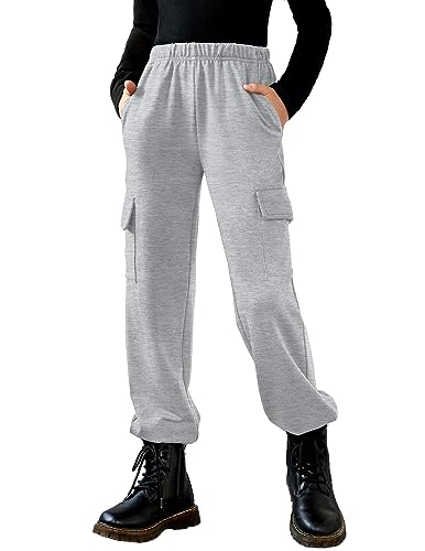 Arshiner Mädchen Jogginghosen Komfort Weichheit Sweathose Kinder Freizeithose Mode Sporthose mit Elastische Taille Hosen für Mädchen 5-6 Jahre Hellgrau von Arshiner