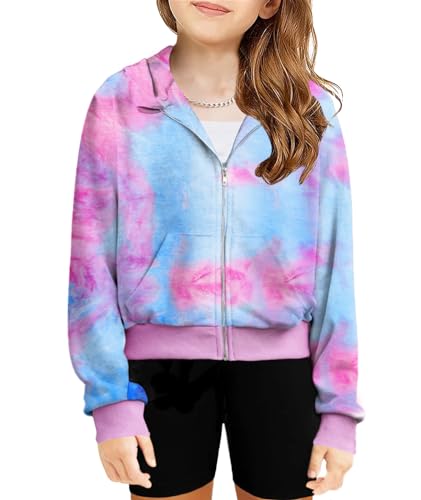 Arshiner Mädchen Kapuzenpullover Kurz mit Reißverschluss Kinder Hoodie Langarm Mode Pullover Herbst Winter Freizeit Langarmshirt für Mädchen 13-14 Jahre Batik von Arshiner