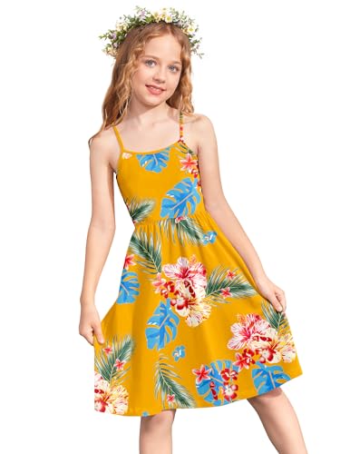 Arshiner Mädchen Kleider Hawaii Kinder Sommer Trägerkleid Festliches Freizeitkleid A-Linie Midi Party Ärmellose Kleid für Mädchen 11-12 Jahre von Arshiner