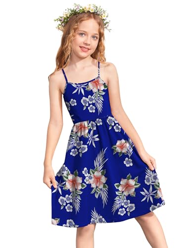 Arshiner Mädchen Kleider Hawaii Kinder Sommer Trägerkleid Festliches Freizeitkleid A-Linie Midi Party Ärmellose Kleid für Mädchen 9-10 Jahre von Arshiner