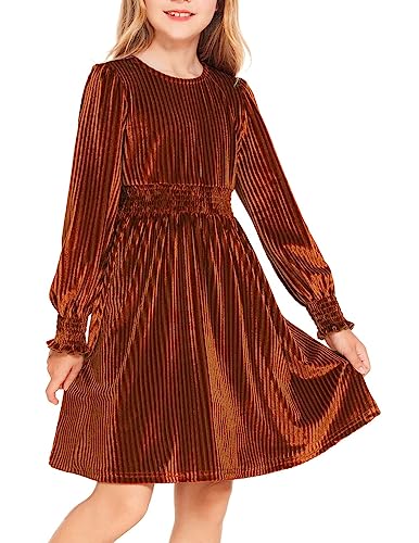 Arshiner Mädchen Kleid Festliches Langarmkleid Kinder Vintage Samtkleid Freizeitkleid Herbstkleid Partykleid Weihnachtskleid Karamell 10-11 Jahre von Arshiner