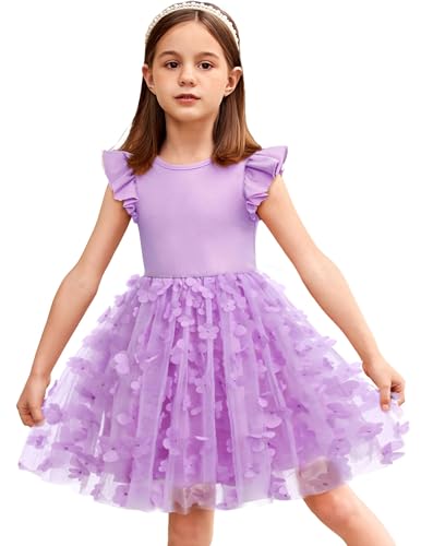 Arshiner Mädchen Kleid Kleinkind Schmetterling Tüllkleid Prinzessin Partykleid Fliegenden Ärmeln Sommerkleid Geburtstagskleid Ballkleid Hochzeit Blumenmädchenkleid Lila 100/4-5Jahre von Arshiner