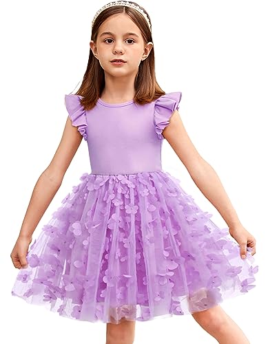 Arshiner Mädchen Kleid Kleinkind Schmetterling Tüllkleid Prinzessin Partykleid Fliegenden Ärmeln Sommerkleid Geburtstagskleid Ballkleid Hochzeit Blumenmädchenkleid Lila 110/5-6Jahre von Arshiner