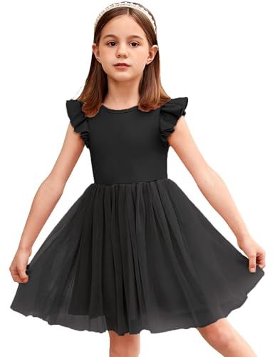 Arshiner Mädchen Kleid Kleinkind Sommerkleid Ärmelloskleid Halloween Partykleid Prinzessinenkleid Kinder Schwarzes Puffkleid Tüll Ballkleid 130/7-8Jahre von Arshiner