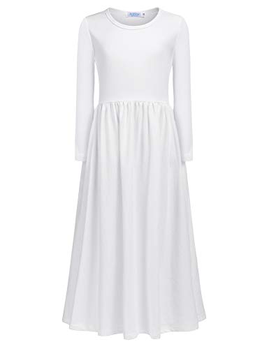 Arshiner Mädchen Kleid Langarm Maxikleid Kinder Einfarbig Maxilangkleid Herbst Winter Swing Skaterkleid Basic Freizeitkleid mit Taschen Partykleid Gr. 98-152 von Arshiner