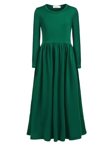 Arshiner Mädchen Kleid Langarm Maxikleid Kinder Maxilangkleid Einfarbig T-Shirt Kleider Herbst Winter Baumwollkleid Swing Skaterkleid Basic Freizeitkleid mit Taschen Partykleid Gr. 98-152 von Arshiner