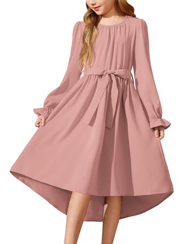 Arshiner Mädchen Kleid Laternenärmeln Chiffonkleid Kinder Casual Hochzeit Prinzessin Kleid Einschulung Herbstkleid Geburtstag Partykleid mit Tasche 5-6 Jahre von Arshiner