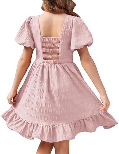 Arshiner Mädchen Kleid Rückenfreies Sommer Prinzessin Freizeit Party Kleider Kinder A-Linie Elegant Rosa 14 von Arshiner