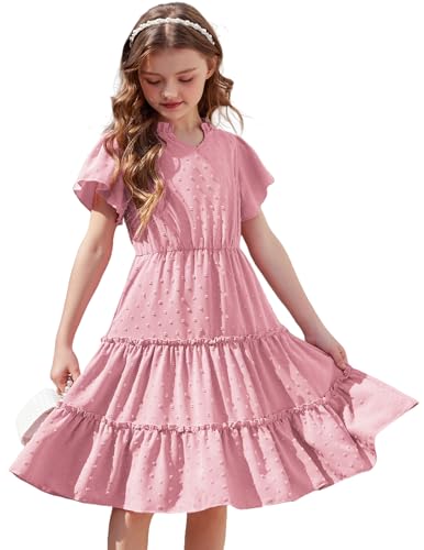 Arshiner Mädchen Kleid Sommer Chiffon Kleid Kinder Partykleid Schick Prinzessinenkleid Rosa Kinderkleid Hochzeit Geburtstag Frühling Kleid 5-6 Jahre von Arshiner