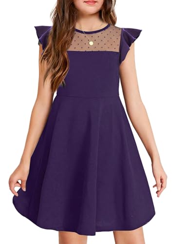 Arshiner Mädchen Kleid Sommerkleid Rüschen Kurzärmel Mesh A Line Casual Kinder Kleider Partykleider mit Taschen Dunkelblau 165 von Arshiner
