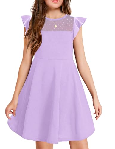Arshiner Mädchen Kleid Sommerkleid Rüschen Kurzärmel Mesh A Line Casual Kinder Kleider Partykleider mit Taschen Lila 140 von Arshiner