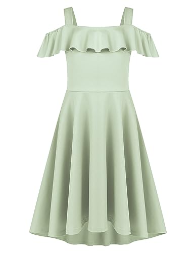 Arshiner Mädchen Kleid Sommerkleider Kinder Schulterfreies Kleider Jugendliche Festlicheskleid Teenie Abendkleider A Line Partykleid Hellgrün 140/10-11 Jahre von Arshiner