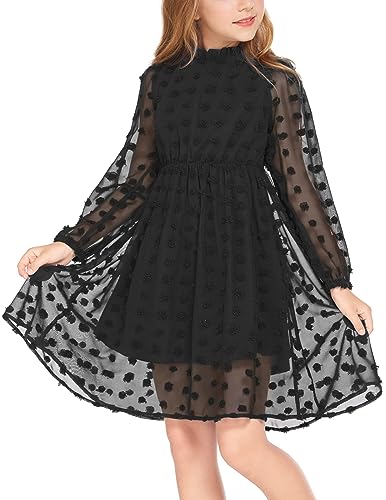 Arshiner Mädchen Kleider Elegant Prinzessin A-Linie Langarm Party Hochzeit Kleider für Mädchen Schwarz 120 von Arshiner