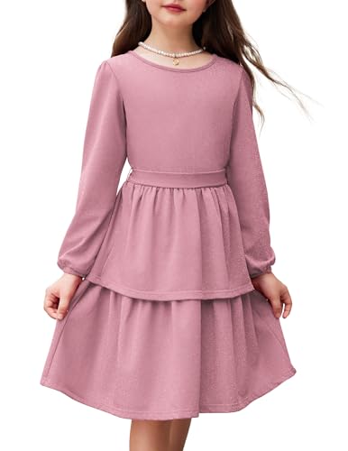 Arshiner Mädchen Kleider Glitzer Kinder Festliche Langarmkleid Elegant Rundhals Partykleid A-Linie Winter Herbst Freizeit Kleid für Mädchen 11-12 Jahre Violett von Arshiner