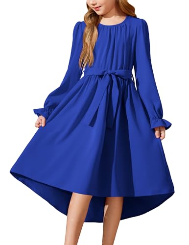 Arshiner Mädchen Kleider Herbst Elegant Langarmkleid Kinder Partykleid Blau Teeneger High Low Chiffonkleid Abendkleid Winter Festlichkleid 7-8 Jahre von Arshiner