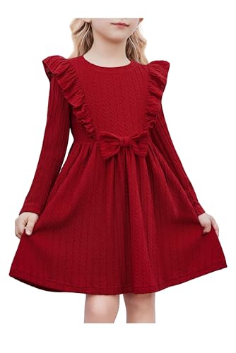 Arshiner Mädchen Kleider Rüschen Ärmel Freizeitkleid Fliege Rippstrick A-Linie Langarmkleid Festliche Herbst Winter Kleid für Kinder 4-5 Jahre Dunkelrot Arshiner Mädchen Kleider Rüschen Ärmel Freizeitkleid Fliege Rippstrick A-Linie Langarmkleid Festliche Herbst Winter Kleid für Kinder 4-5 Jahre Dunkelrot von Arshiner