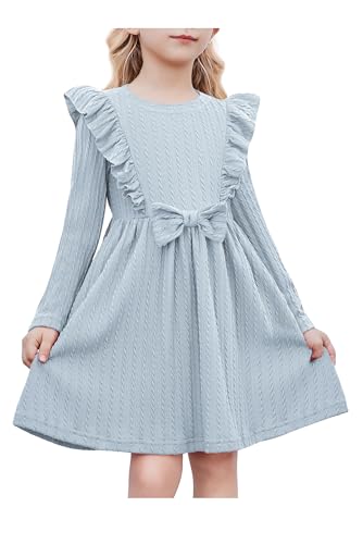 Arshiner Mädchen Kleider Rüschen Ärmel Freizeitkleid Fliege Rippstrick A-Linie Langarmkleid Festliche Herbst Winter Kleid für Kinder 4-5 Jahre Hellblau Arshiner Mädchen Kleider Rüschen Ärmel Freizeitkleid Fliege Rippstrick A-Linie Langarmkleid Festliche Herbst Winter Kleid für Kinder 4-5 Jahre Hellblau von Arshiner