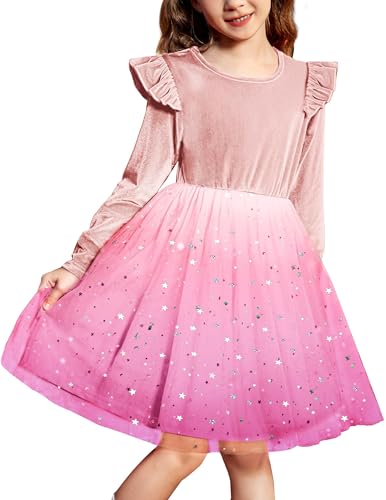 Arshiner Mädchen Kleider Samt Kleinkind Festkleider Herbst Winter Tüllkleid Partykleid Schuleinführung Kinderkleid Abendkleid Geburtstagskleid Rosa 2-3 Jahre von Arshiner