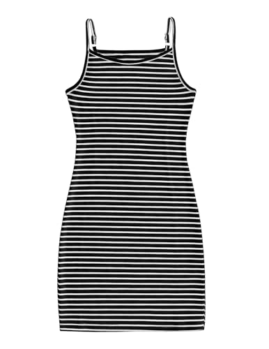 Arshiner Mädchen Kleider Schwarz Weiß Streifenkleid Sommer Strapskleid Kinder Wickelkleid Tank Strickkleid Lässig Midikleid Ärmelloses Partykleid Mode Elegant Kinderkleider 120/5-6 Jahre von Arshiner