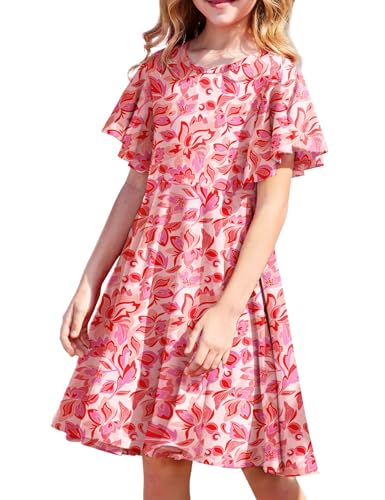 Arshiner Mädchen Kleider Sommer Blumenkleid Kinder Kurzarmkleid Elegant Partykleid Prinzessinenkleid Strandkleid Hawaii Geburtstag Hochzeit Casual Kinderkleider mit Tasche 160-13Jahre von Arshiner