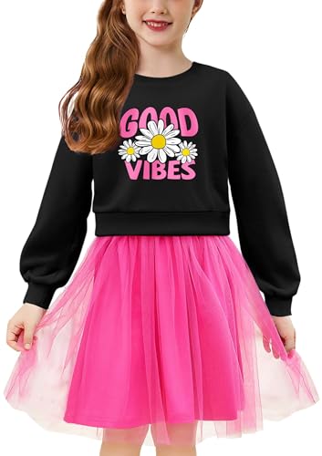 Arshiner Mädchen Kleider Tüll Spleißen Langarmkleid Kinder Rundhals Elegant Partykleid Festliche Mode Bedruckt Freizeitkleid Herbst Winter Lässiges Kleid für Mädchen 2-3 Jahre Blume von Arshiner