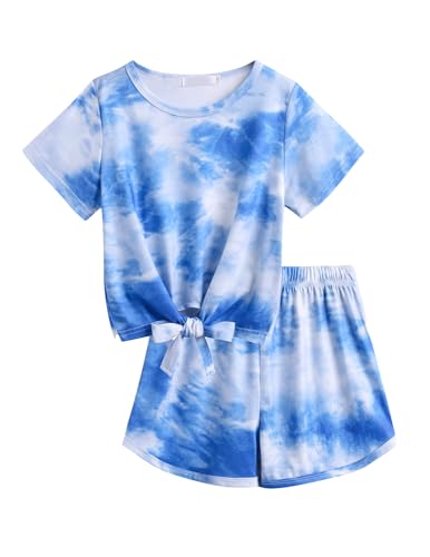 Arshiner Mädchen Kleidung Set Batik Sommer T-Shirt mit Shorts Kinder Freizeitanzug Sport Bekleidungssets für Mädchen 11-12 Jahre von Arshiner