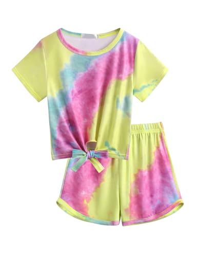 Arshiner Mädchen Kleidung Set Batik Sommer T-Shirt mit Shorts Kinder Freizeitanzug Sport Bekleidungssets für Mädchen 13-14 Jahre von Arshiner