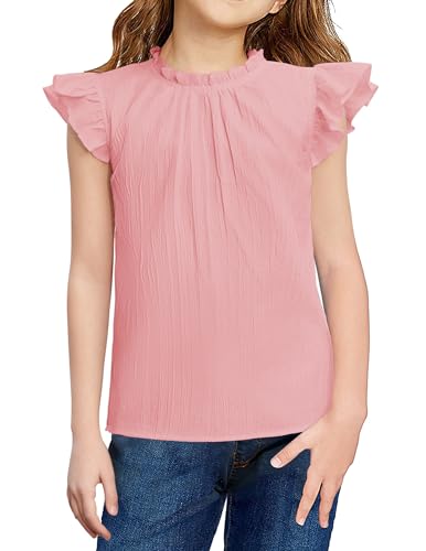 Arshiner Mädchen Kurzarm T-Shirt Rosa Sommer Locker Oberteile Kinder Mode Chiffon Bluse Rundhals A-Linie Shirt Einschulung Einfarbig Tops Mädchenkleidung 160/11-12 Jahre von Arshiner