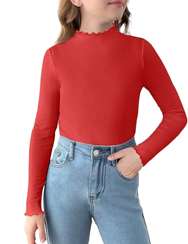 Arshiner Mädchen Langärmeliger Shirt Rot Stehkragen Strickpullover 152 146 Festliches Oberteile Kinder Weihnachten Rollkragenshirt 160/11-12 Jahre von Arshiner