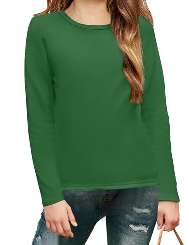 Arshiner Mädchen Langarmshirt Basic Innenfleece T-Shirt Grün Thermo Oberteile Lässig Rundhals Top Einfarbige Thermo-Shirt Kinder Pullover Mode Sweatshirt Halloween Kinderkleidung 11-12 Jahre von Arshiner