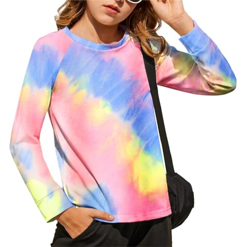 Arshiner Mädchen Langarmshirt Batik Pullover Kinder Rundhals Tie dye T-Shirt Frühling Sommer Langarm Tshirts für Mädchen 4-5 Jahre von Arshiner