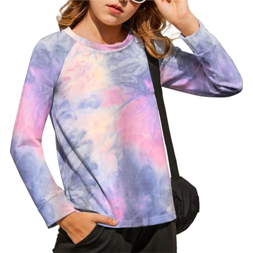 Arshiner Mädchen Langarmshirt Batik Pullover Kinder Rundhals Tie dye T-Shirt Frühling Sommer Langarm Tshirts für Mädchen 5-6 Jahre von Arshiner