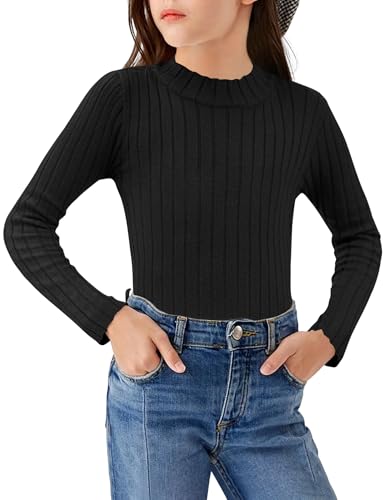 Arshiner Mädchen Langarmshirt Halber Rollkragenpullover Kinder Freizeit Pullover Langarm Oberteile Mode Strickpullover Herbst Winter Elegant Shirt 11-12 Jahre Schwarz von Arshiner