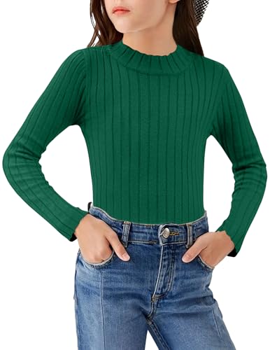 Arshiner Mädchen Langarmshirt Halber Rollkragenpullover Kinder Freizeit Pullover Langarm Oberteile Mode Strickpullover Herbst Winter Elegant Shirt 12-13 Jahre Efeu von Arshiner