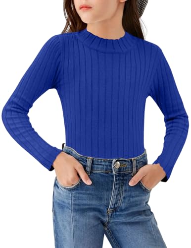 Arshiner Mädchen Langarmshirt Halber Rollkragenpullover Kinder Freizeit Pullover Langarm Oberteile Mode Strickpullover Herbst Winter Elegant Shirt 12-13 Jahre Saphirblau von Arshiner