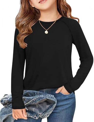 Arshiner Mädchen Langarmshirt Schwarz Basic Innenfleece T-Shirt Thermo Elastische Oberteile Jungen Freizeit Rundhals Top Slim Fit Shirt Kinder Mode Sweatshirt Halloween Kinderkleidung 140/9-10 Jahre von Arshiner