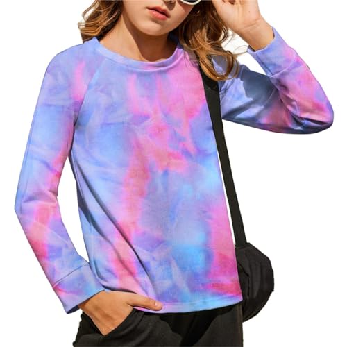 Arshiner Mädchen Langarmshirt Batik Pullover Kinder Rundhals Tie dye T-Shirt Frühling Sommer Langarm Tshirts für Mädchen 5-6 Jahre von Arshiner