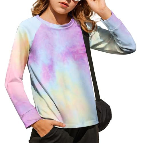 Arshiner Mädchen Langarmshirt Batik Pullover Kinder Rundhals Tie dye T-Shirt Frühling Sommer Langarm Tshirts für Mädchen 7-8 Jahre von Arshiner