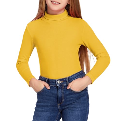 Arshiner Mädchen Langarmshirt mit Rollkragen Weiches Unterziehshirt Einfarbige Casual Sport Tops Slim Fit Basic Pullover für Herbst Winter Senfgelb 6-7 Jahre von Arshiner
