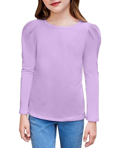 Arshiner Mädchen Langarmshirts Puff Baumwolle T-Shirts Rundhals Casual Top Freizeit Bluse Langarm Pullover für Mädchen 5-12 Jahre von Arshiner