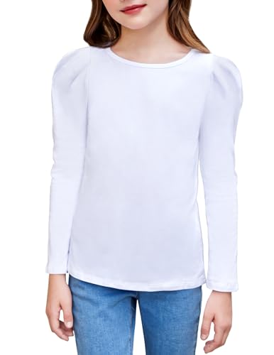 Arshiner Mädchen Langarmshirts Puff Baumwolle T-Shirts Rundhals Casual Top Freizeit Bluse Langarm Pullover für Mädchen 5-12 Jahre von Arshiner