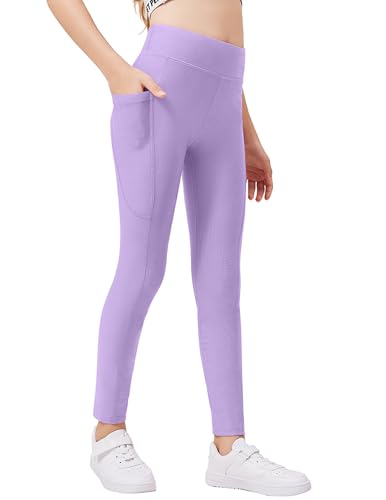 Arshiner Mädchen Leggings Lila Thermo-Leggings Sport Turnhose Lang Kinder Winter Dünn Fleece Jogginghose Yoga Ski Sporthose 130/7-8 Jahre von Arshiner