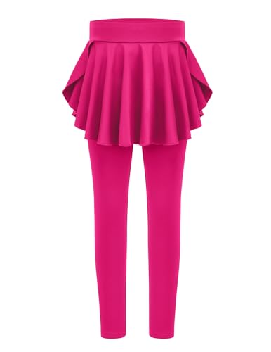 Arshiner Mädchen Leggings mit Rock Hochtaillierte Stretch Sporthose Freizeit Rüschen Tennisrock Lang Sportleggings für Kinder 11-12 Jahre Rosa 150 von Arshiner