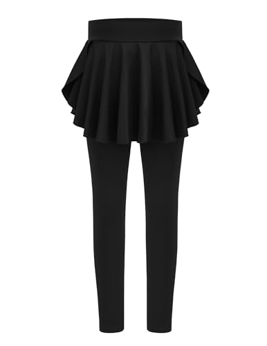 Arshiner Mädchen Leggings mit Rock Hochtaillierte Stretch Sporthose Freizeit Rüschen Tennisrock Lang Sportleggings für Kinder 5-6 Jahre Schwarz 120 von Arshiner
