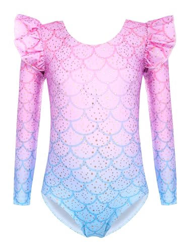 Arshiner Mädchen Meerjungfrau Turnanzug Gymnastikanzug Kinder Langarm Gymnastik Outfit Balletteinheitstrikots klassisch Turnbody 130 3-4 Jahre von Arshiner